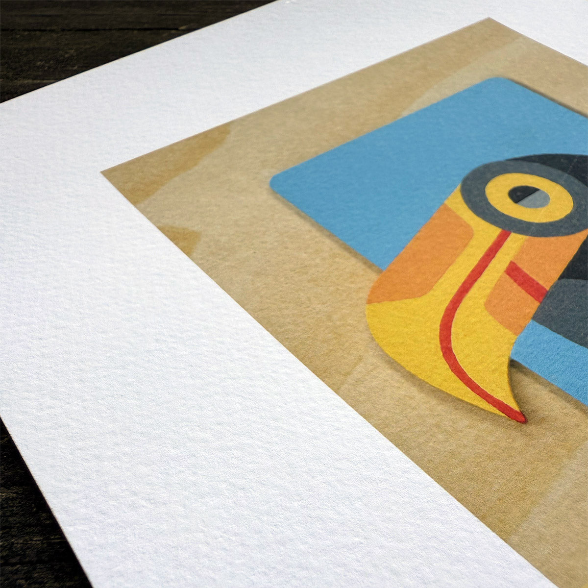 Colorful abstract toucan design on a textured paper