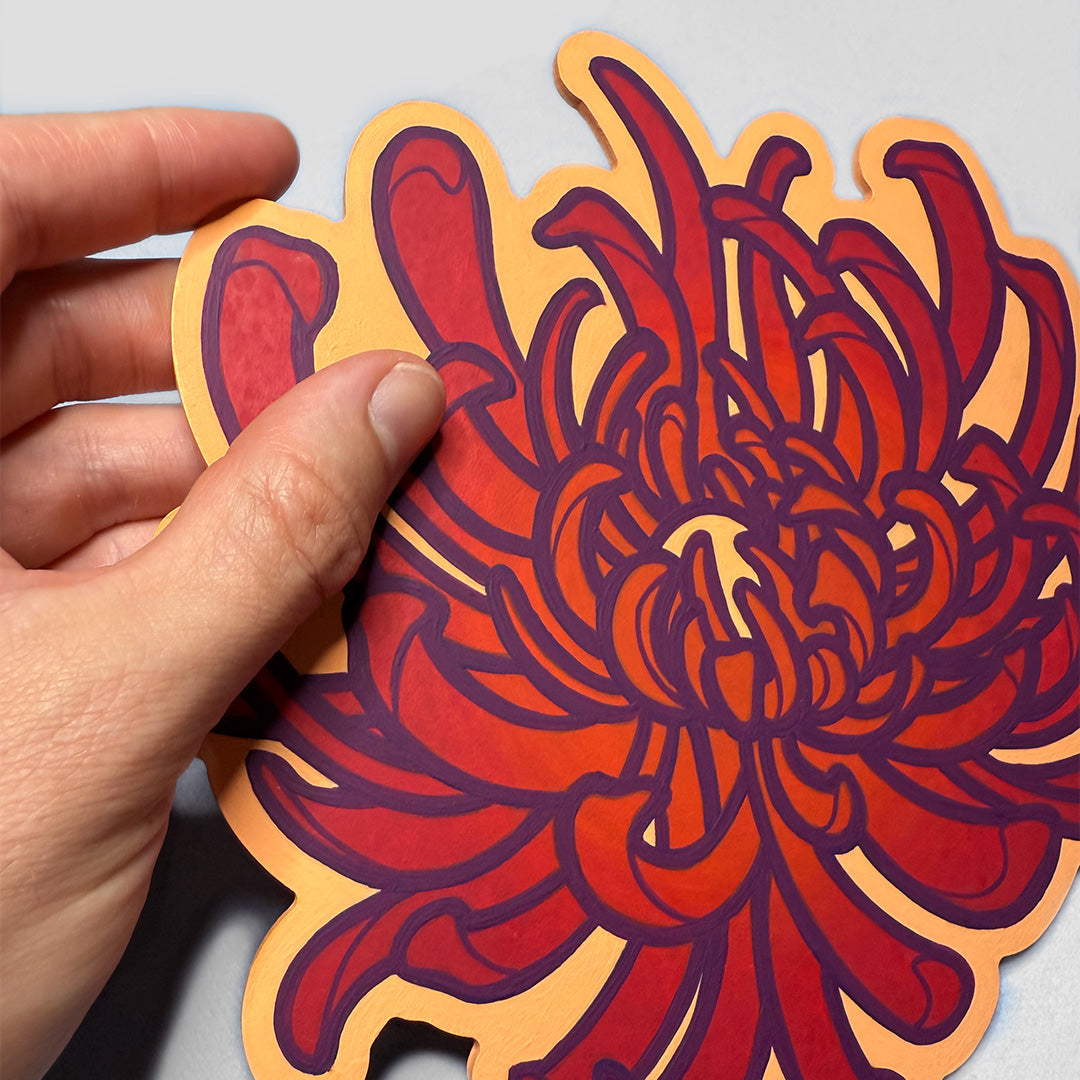 Floral Painting - Chrysanthemum - 8"x8" Wood Sculpture